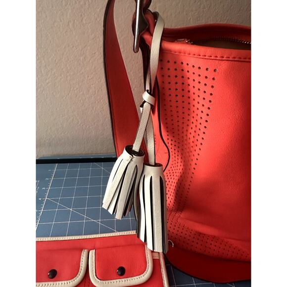 Coach Legacy Perforated Leather Hobo Bag & Matching Wallet Set - Red/Vermillion - Picture 5 of 13